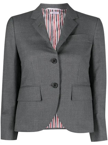 Women's Twill Slim Fit Single Breasted Wool Jacket Mid Grey - THOM BROWNE - BALAAN 1