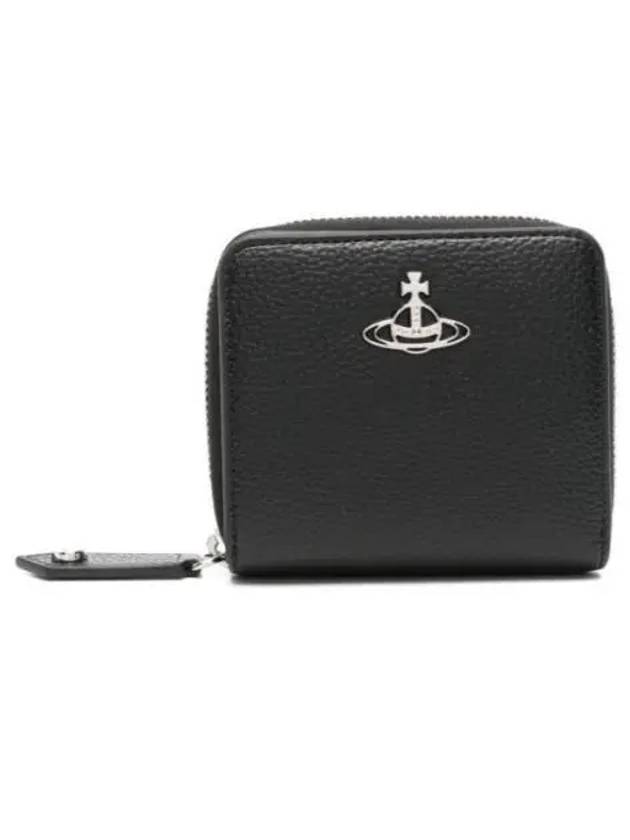 Logo Plaque Zip-Up Half Wallet Black - VIVIENNE WESTWOOD - BALAAN 1