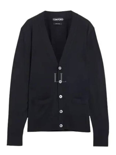 V-Neck Wool Cardigan Navy - TOM FORD - BALAAN 2