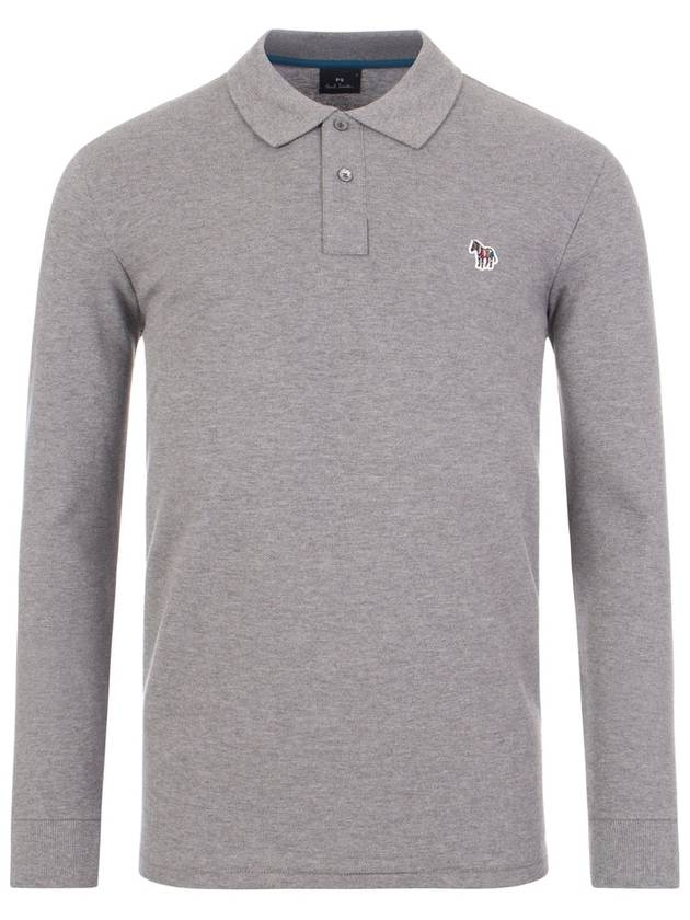 Zebra Patch Long Sleeve Polo Shirt Grey - PAUL SMITH - BALAAN 2