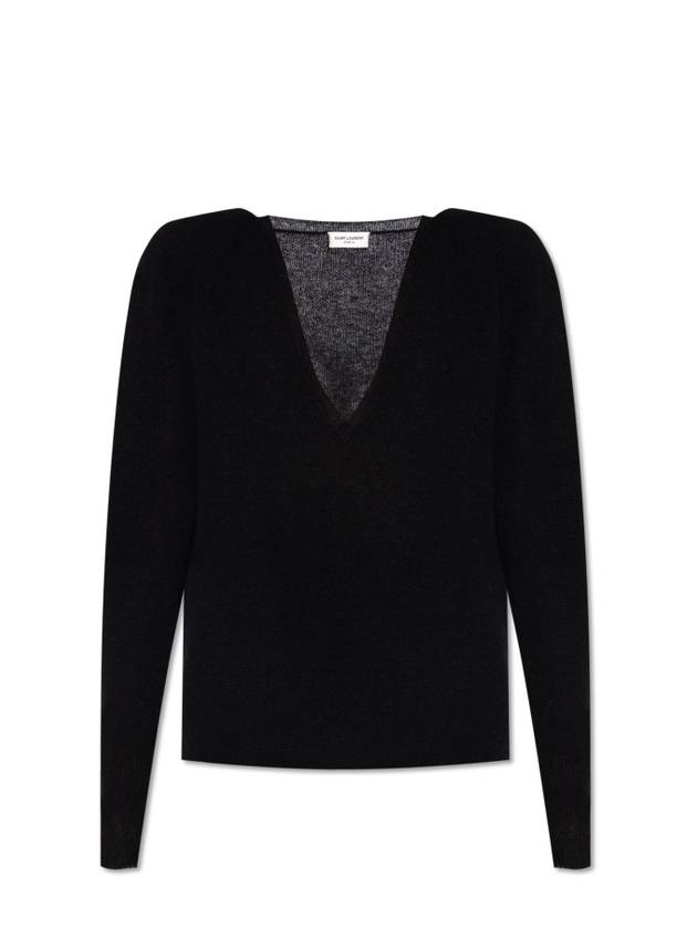 V-Neck Wool Knit Top Black - SAINT LAURENT - BALAAN 1