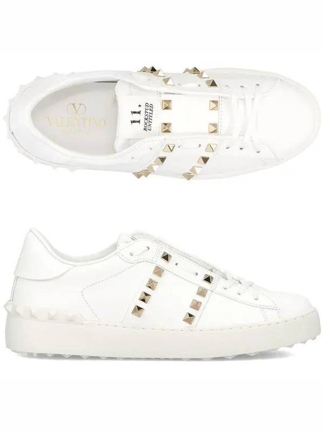 Rockstud Leather Low Top Sneakers White - VALENTINO - BALAAN 2