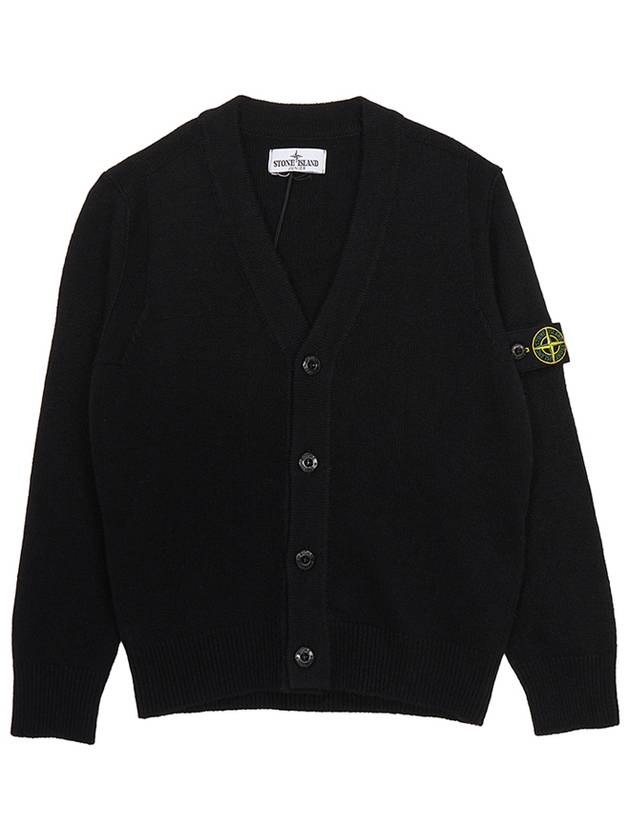 Kids Wappen Patch V-Neck Knit Cardigan Black - STONE ISLAND - BALAAN 2