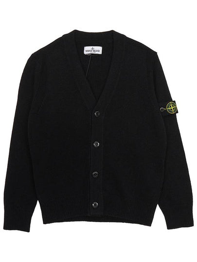 Kids Wappen Patch V-Neck Knit Cardigan Black - STONE ISLAND - BALAAN 2