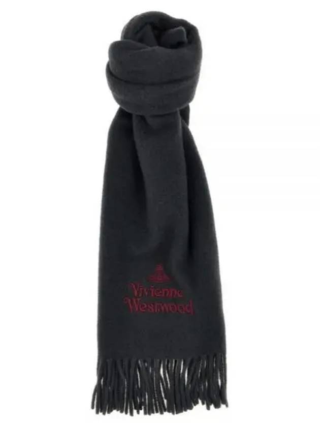 Logo Wool Fringe Muffler Grey - VIVIENNE WESTWOOD - BALAAN 2