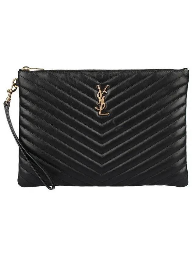 Gold Monogram Matelasse Clutch Bag Black - SAINT LAURENT - BALAAN 2