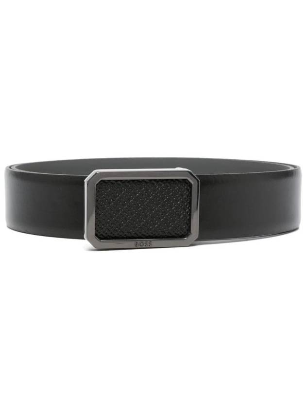 Plaque Monogram Buckle Leather Belt Black - HUGO BOSS - BALAAN 1