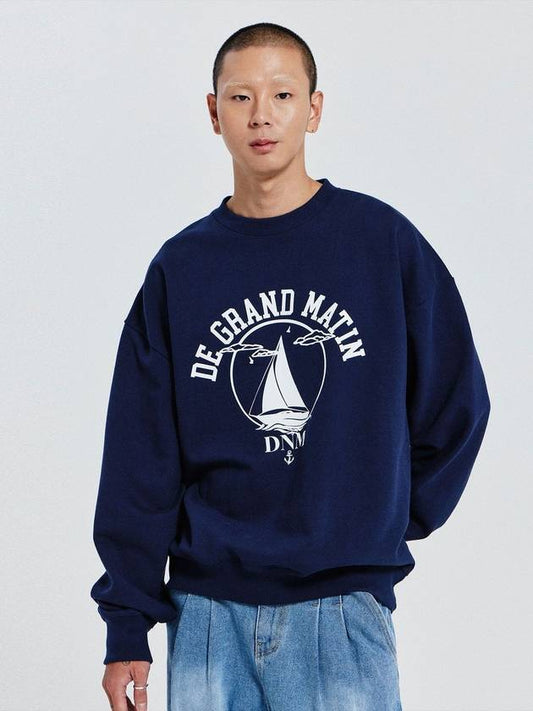 V Heavy Sweat Yacht Sweatshirt Navy - DE GRAND MATIN - BALAAN 1