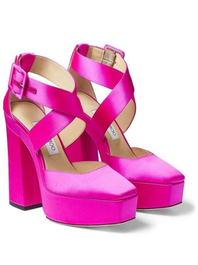 Fuchsia Pink Gian Platform Pumps In Satin And Leather Woman - JIMMY CHOO - BALAAN 2