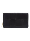 Intrecciato Zipper Around Long Wallet Black - BOTTEGA VENETA - BALAAN 1