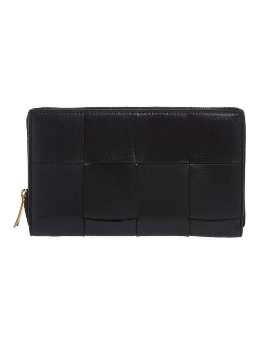 Intrecciato Zipper Around Long Wallet Black - BOTTEGA VENETA - BALAAN 1