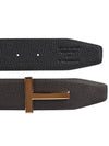 Gold Soft Grain Leather T Icon Belt Brown Black - TOM FORD - BALAAN 4