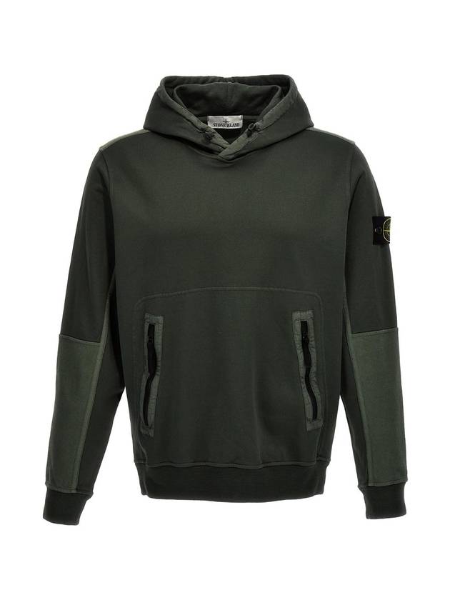 Regular Fit Mercerized Cotton Fleece Cotton Hoodie Musk Green - STONE ISLAND - BALAAN 1