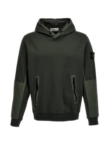 Regular Fit Mercerized Cotton Fleece Cotton Hoodie Musk Green - STONE ISLAND - BALAAN 1