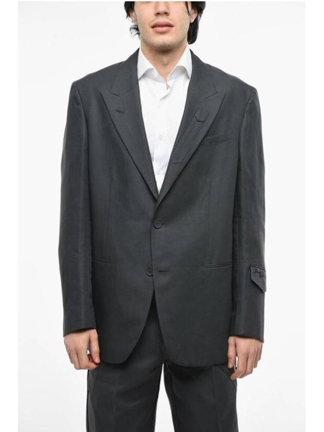 Men's Linen Blend Blazer Jacket Grey - FENDI - BALAAN 2