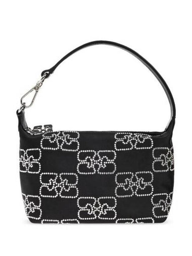 Small Butterfly Satin Sparkle Tote Bag Black - GANNI - BALAAN 1