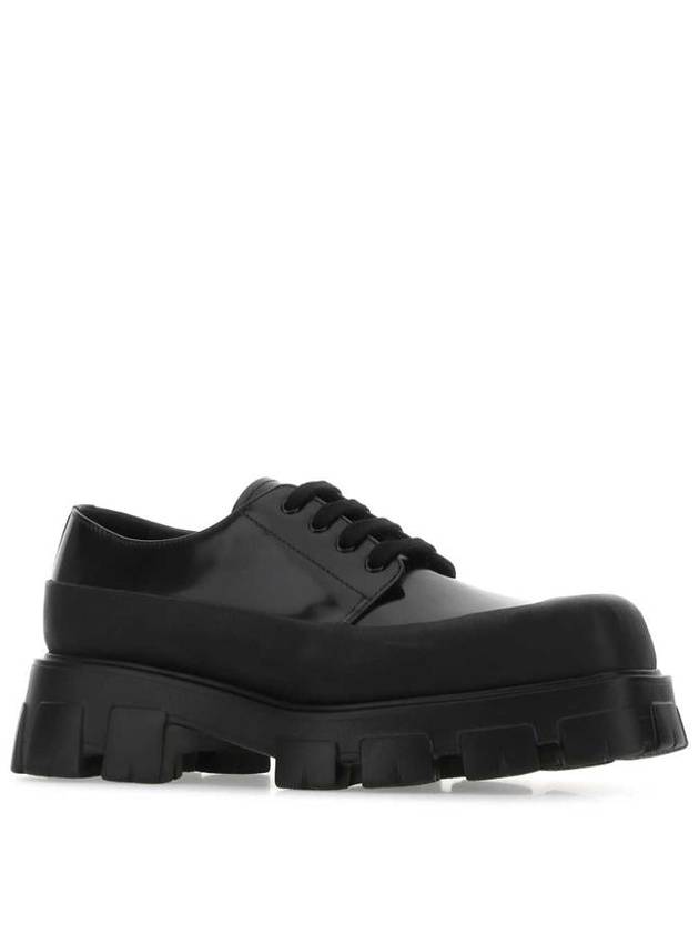 Brushed Lace-Up Leather Derby Black - PRADA - BALAAN 3