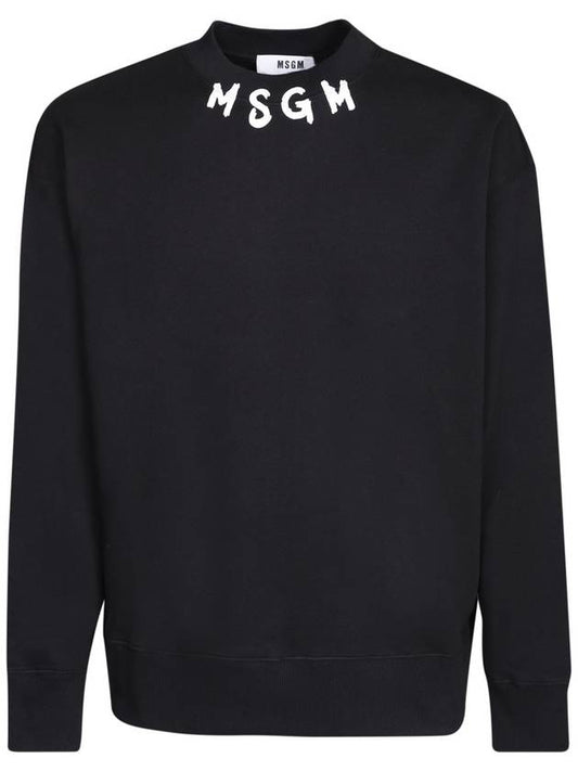 Neck Brushed Logo Print Cotton Sweatshirt Black - MSGM - BALAAN 2