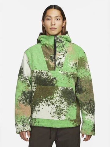 01DD5010362Essential Plus Sherpa Half Zip Up Hooded JacketGreen Moss - NIKE - BALAAN 1