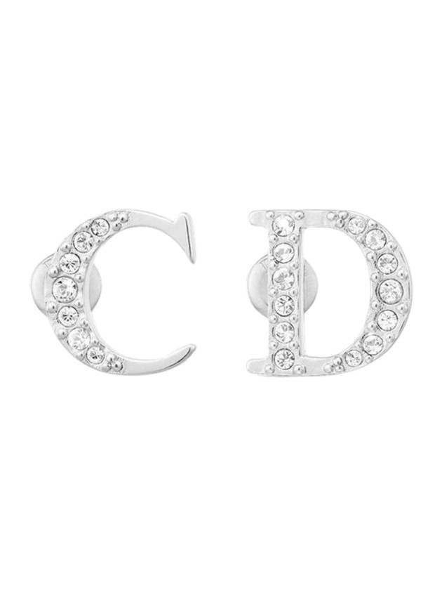 CD Finish Brass White Crystals Earrings Silver - DIOR - BALAAN 1