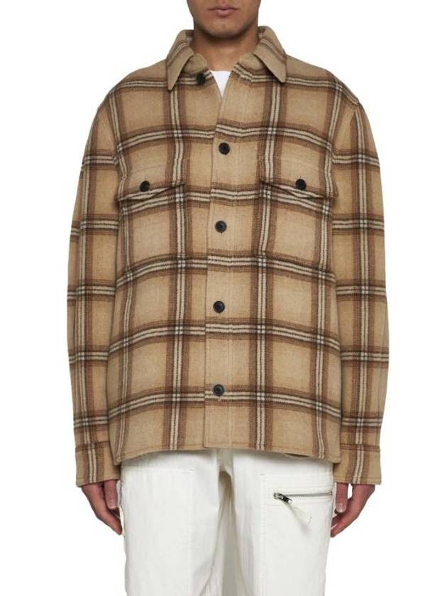 Kervon Check Wool Shirt Jacket Camel - ISABEL MARANT - BALAAN 4