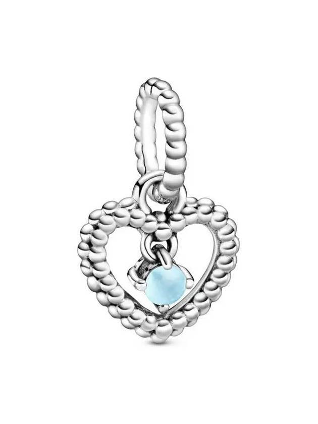 Sky Blue Beaded Heart Dangle Bracelet Charm Silver - PANDORA - BALAAN 1