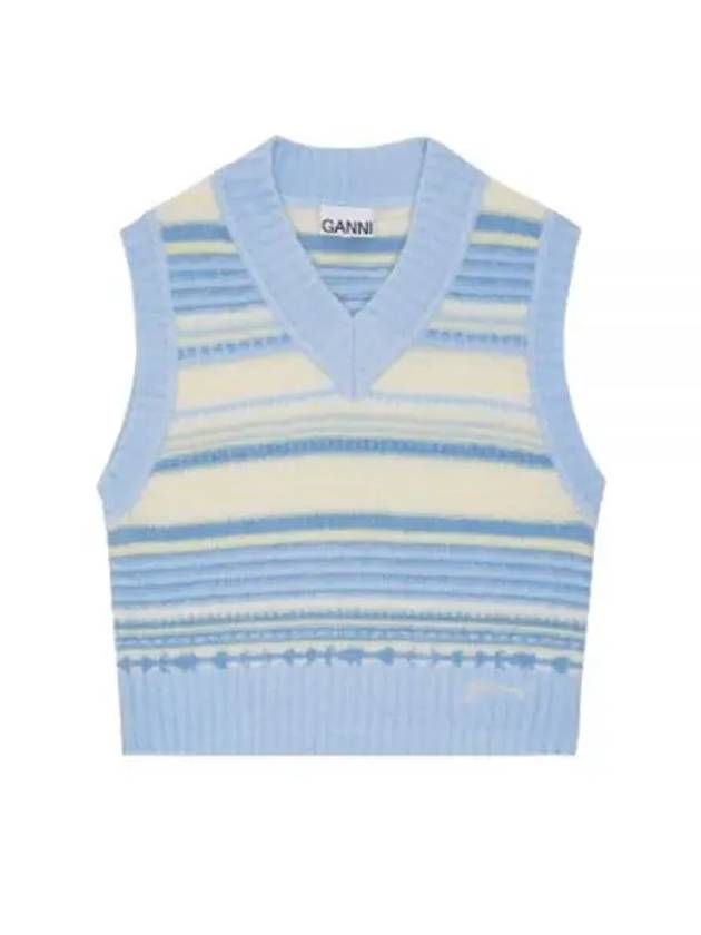 Striped Soft Wool Gilet Vest Light Blue - GANNI - BALAAN 2