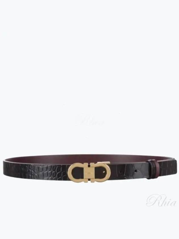 Reversible Gancini Leather Belt Black Dark Barolo - SALVATORE FERRAGAMO - BALAAN 2