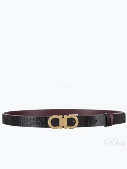 Reversible Gancini Leather Belt Black Dark Barolo - SALVATORE FERRAGAMO - BALAAN 2