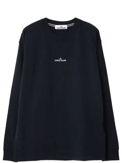 Tape Three Print Cotton Jersey Long Sleeve T-Shirt Navy - STONE ISLAND - BALAAN 2