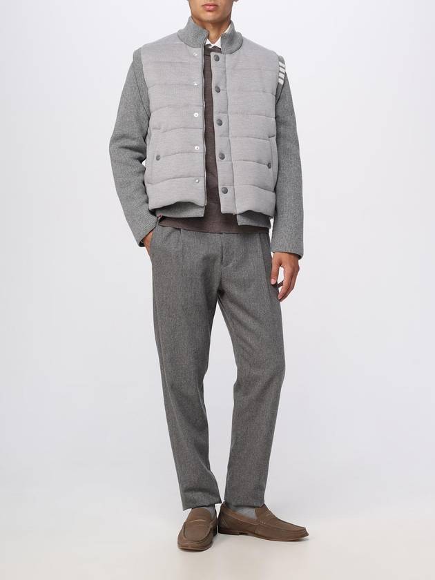 Men's Reversible Padded 4 Bar Funnel Neck Merino Jersey Padding Jacket Grey - THOM BROWNE - BALAAN 3