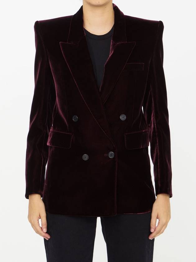 Double Breasted Velvet Jacket Red - SAINT LAURENT - BALAAN 1