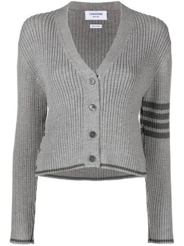 4 Bar Cable Wool Crop Cardigan Grey - THOM BROWNE - BALAAN 1