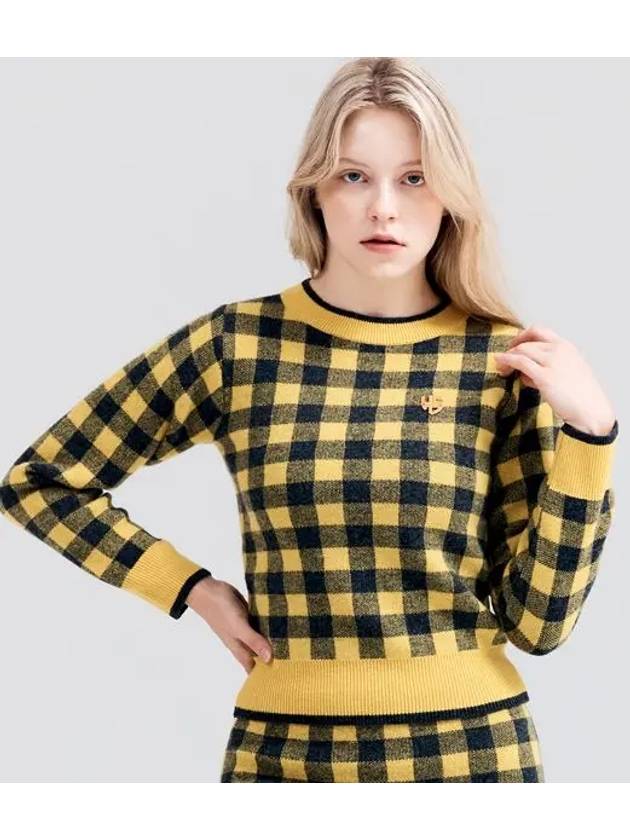 Golf women’s checked jacquard knit sweater yellow - HENRY STUART - BALAAN 1