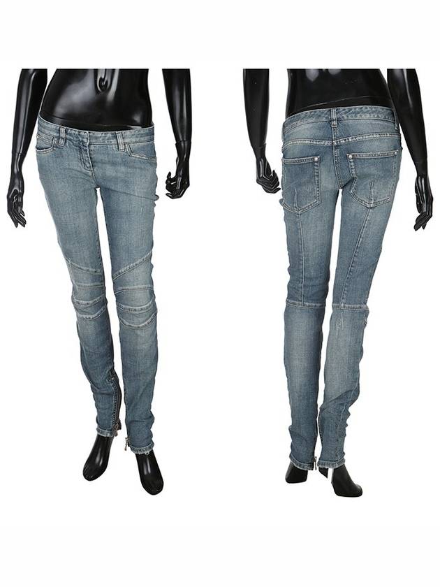 Women’s Biker Skinny Jeans Blue Washing - BALMAIN - BALAAN 2