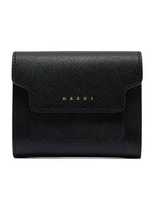 Saffiano Tri-Fold Zipper Half Wallet Black - MARNI - BALAAN 2