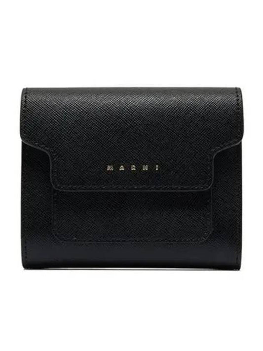 Saffiano Tri-Fold Zipper Half Wallet Black - MARNI - BALAAN 2