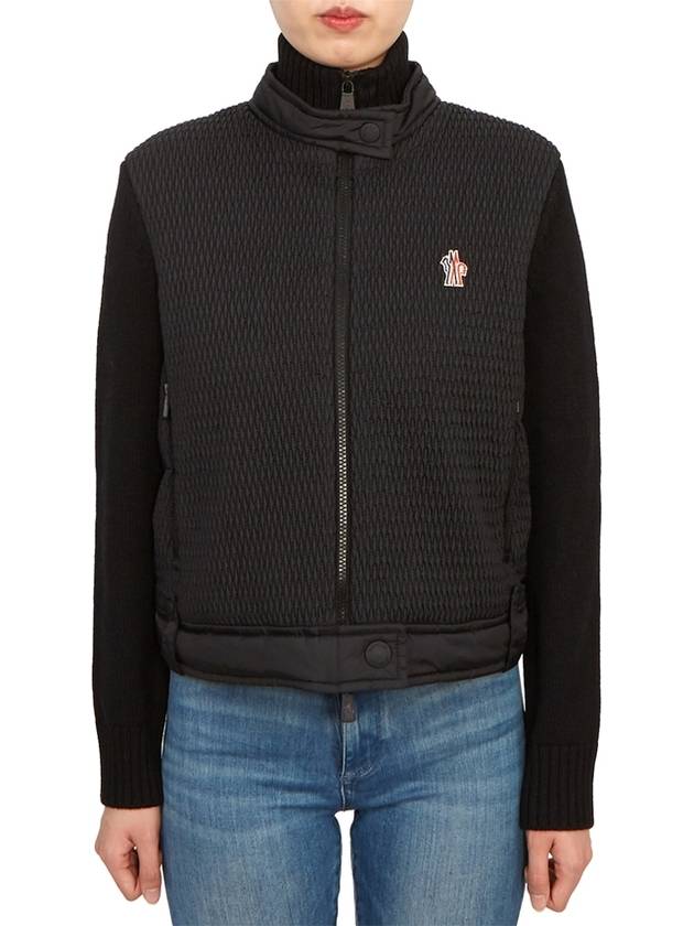 Logo Applique Panel Virgin Wool Zip-Up Cardigan Black - MONCLER - BALAAN 2