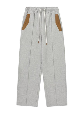 Leather Patch Cotton Sweatpants Melange Gray - SSINANDLEE - BALAAN 1