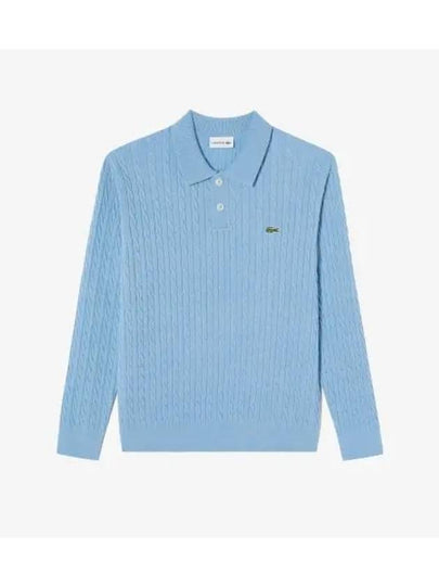 Men s Cable Sweater Polo Gray Blue - LACOSTE - BALAAN 1