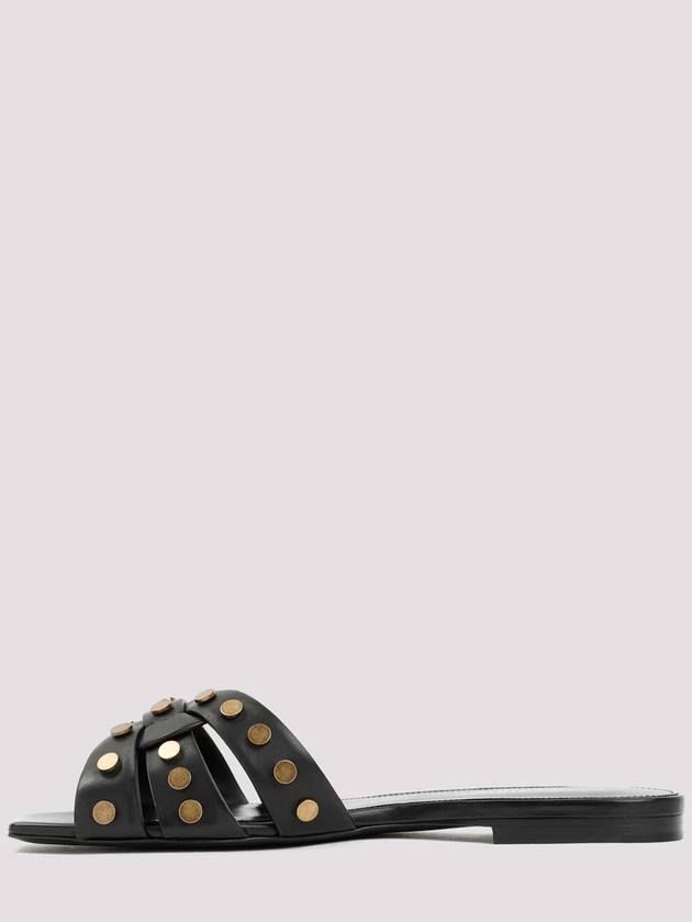 Tribute Leather Slide Slippers Black - SAINT LAURENT - BALAAN 3