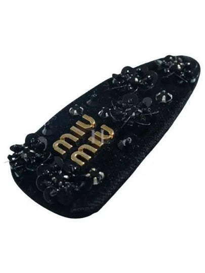 Metal Lettering Logo Velvet Hair Pin Black - MIU MIU - BALAAN 2