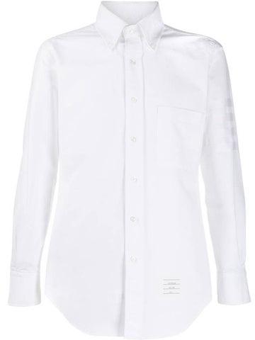 4-Bar Striped Cotton Oxford Long Sleeve Shirt White - THOM BROWNE - BALAAN 1