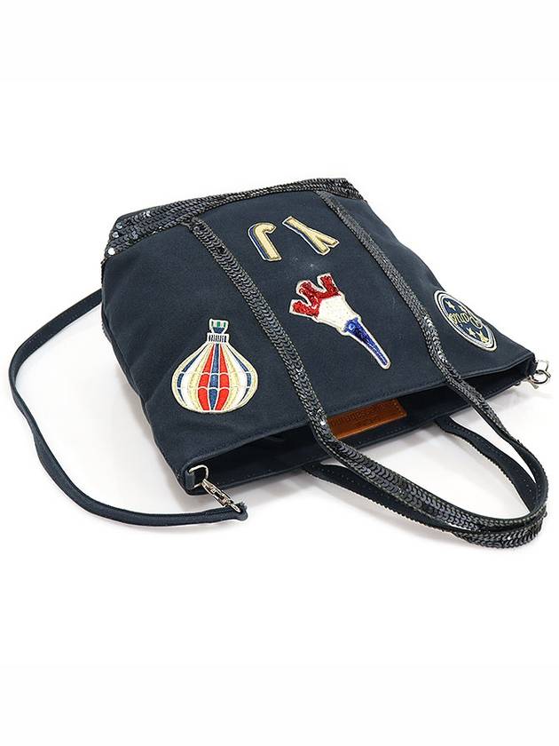 VIBA7102 Navy Cotton Applique Patch Sequin Small Cabas Bag Tote 2WAY - VANESSA BRUNO - BALAAN 4