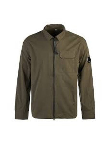 Gabardine Zip Up Long Sleeve Shirt Green - CP COMPANY - BALAAN 1