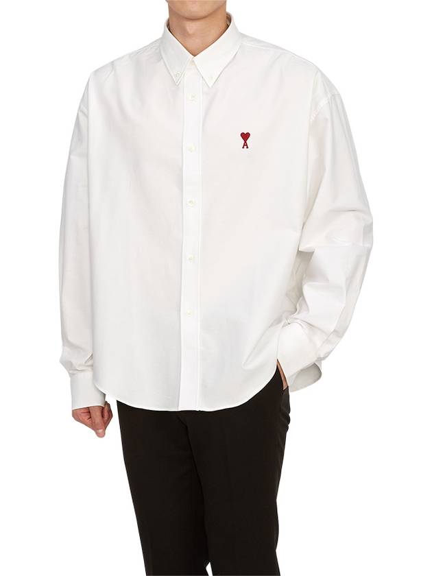 Button Down Boxy Fit Oxford Long Sleeve Shirt Natural White - AMI - BALAAN 6