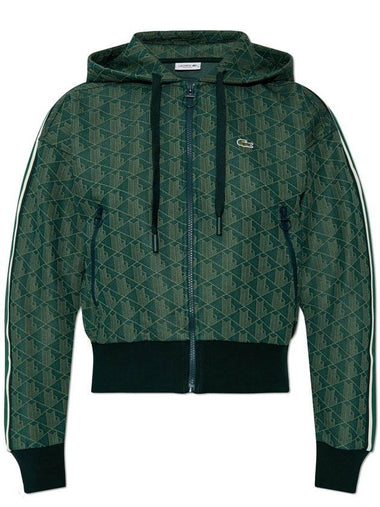 Monogram Jacquard Zip-Up Hooded Jacket - LACOSTE - BALAAN 1