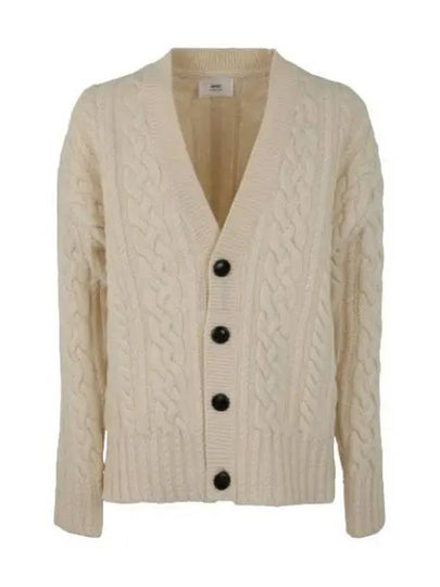 cable V-neck knit cardigan cream - AMI - BALAAN 2