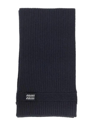 Intarsia Logo Wool Cashmere Muffler Navy - MIU MIU - BALAAN 1