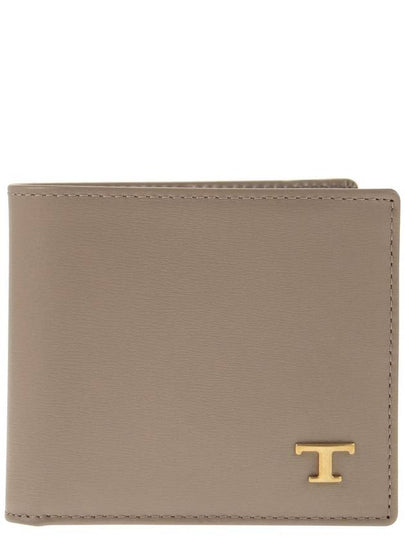 Men's Logo Plaque Leather Half Wallet Grey - TOD'S - BALAAN 2